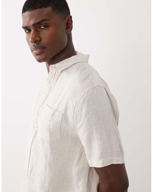 Cotton On Natural Relaxed Linen Mix Short Sleeve Shirt for men