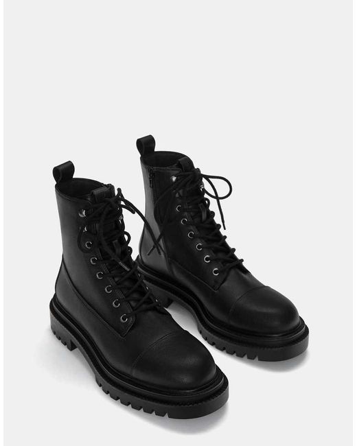 Pull&Bear Black Lace-Up Boots for men