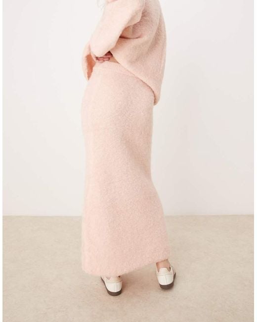 River Island Pink Ultra Fluffy Knitted Maxi Skirt Co-Ord
