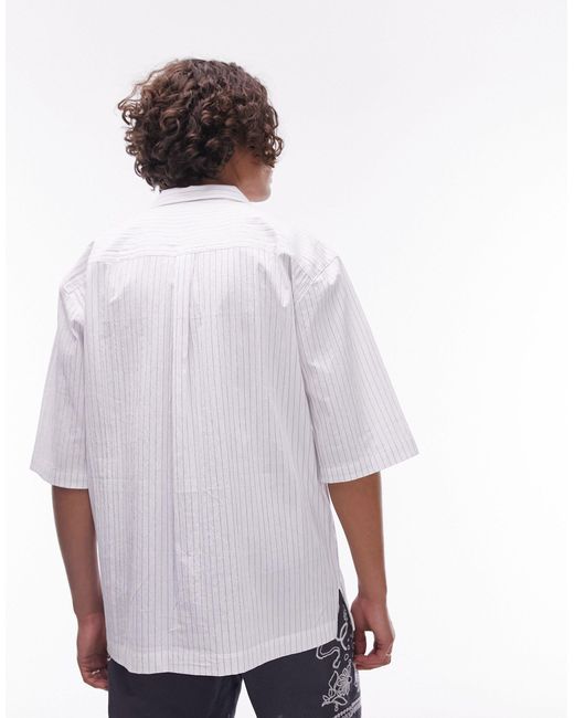 Topman Purple Short Sleeve Relaxed Striped Double Pocket Shirt for men