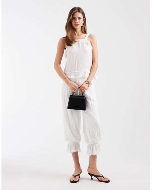 Motel White Co-Ord Shaista Lace Trim Top