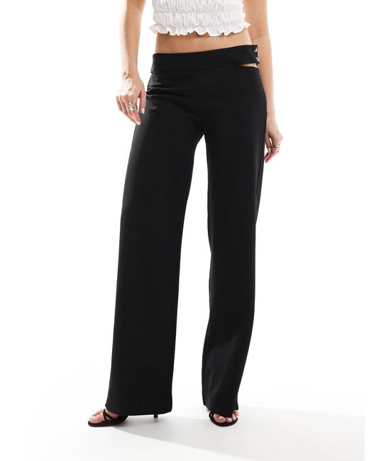 Pull&Bear Black Cut-out Waist Detail Straight Leg Pants