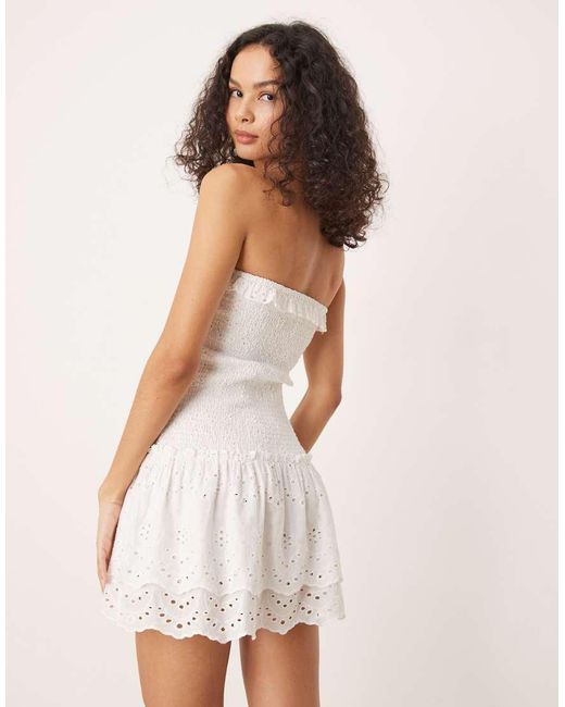Iisla & Bird Natural Broderie Ruched Bandeau Mini Beach Dress
