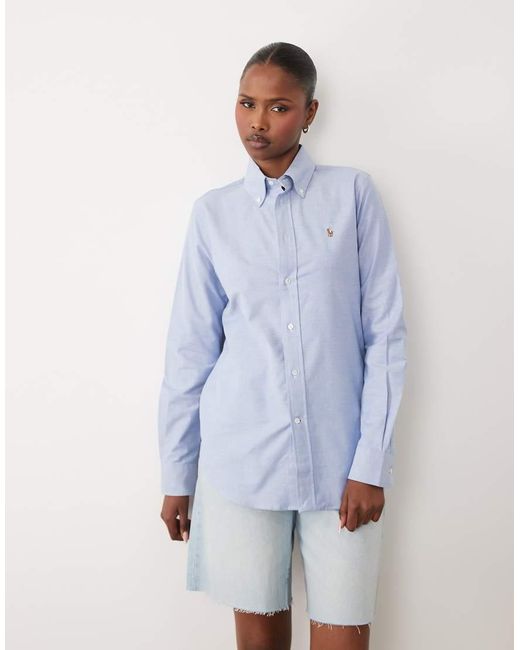 Polo Ralph Lauren Blue Stretch Slim Fit Striped Oxford Shirt