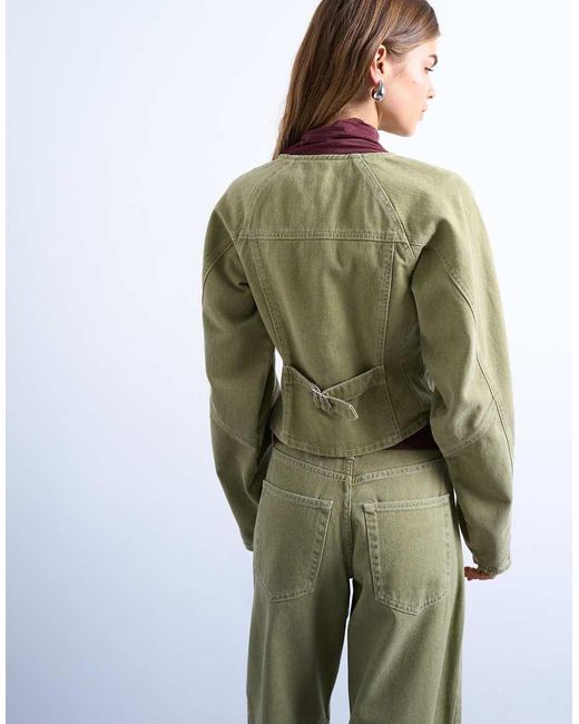 TOPSHOP Green Denim Cinch Shirt