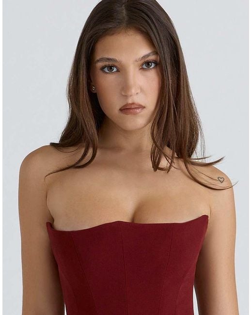House Of Cb Red Persephone Wine Strapless Corset Maxi Dress