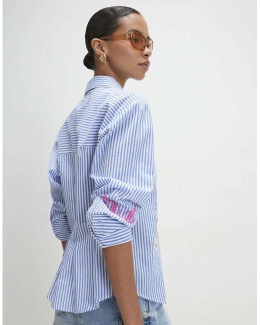 River Island Blue Cotton Striped Sketch Boutique Shirt
