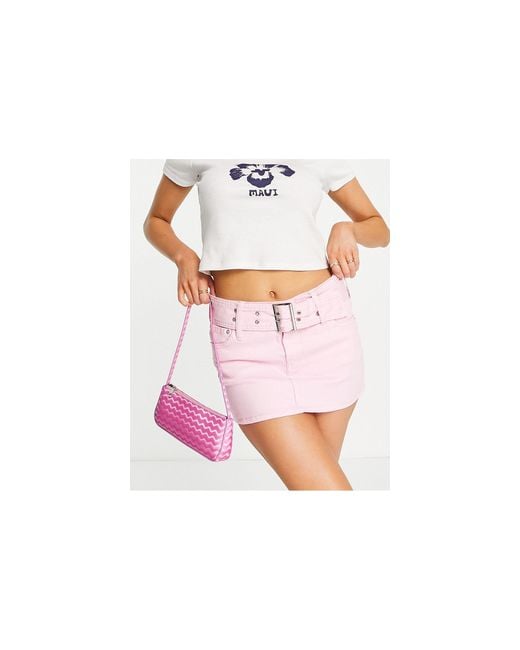 Bershka Pink 90s Buckle Detail Micro Mini Skirt
