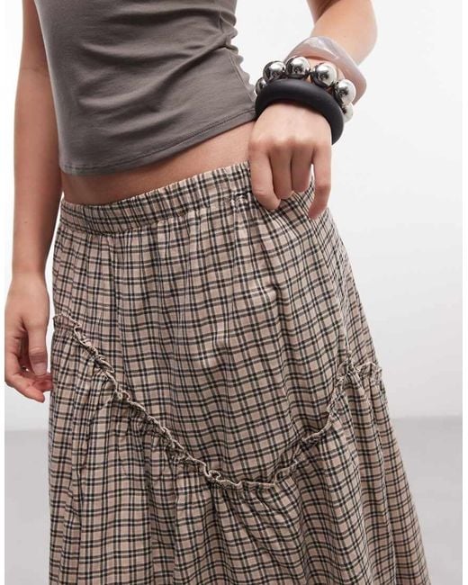Daisy Street Natural Midi Skirt With Ruffle Detailing