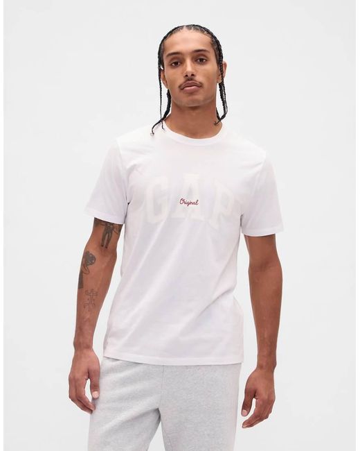 Gap White Cotton T-Shirt With Chest Logo for men