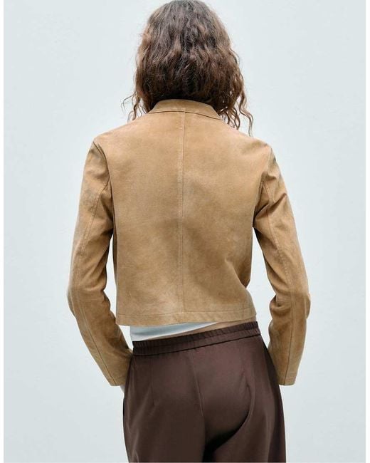 Stradivarius Blue 100% Leather Biker Jacket