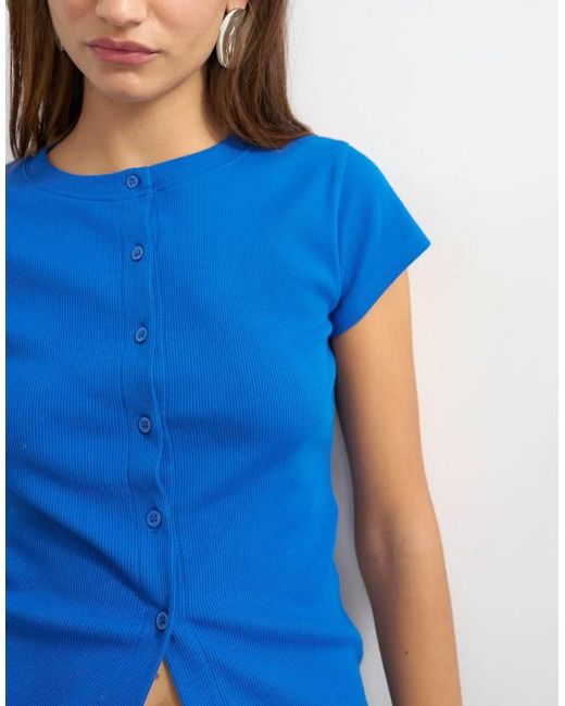 TOPSHOP Blue Button Through Short Sleeve Top