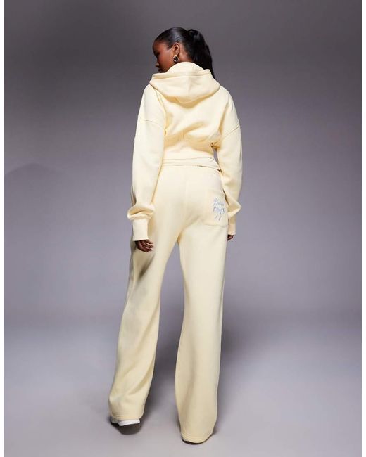 Kaiia Blue Cotton Rich Embroidered Bow Logo Wide Leg joggers Co-ord