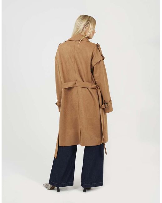 Brave Soul Natural Faux Suede Double Breasted Trench Coat