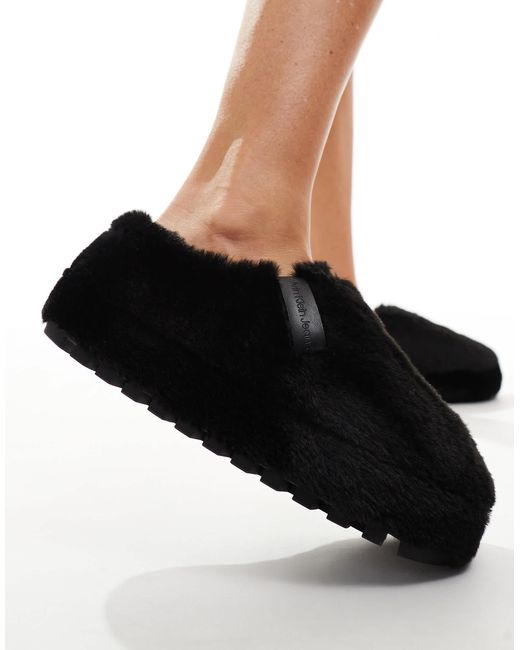 Calvin Klein Black Fur Mule Slippers