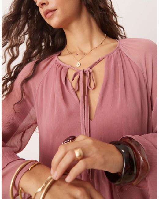 New Look Pink – langärmliges maxikleid aus chiffon