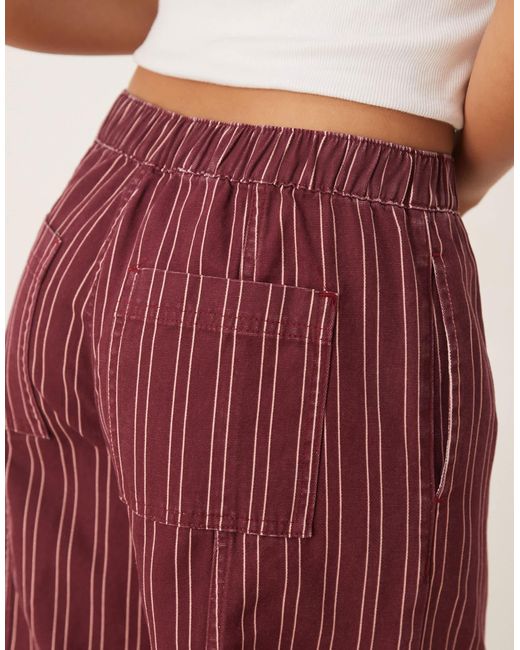 Pantalon rayé ample à enfiler - bordeaux délavé ASOS en coloris Red