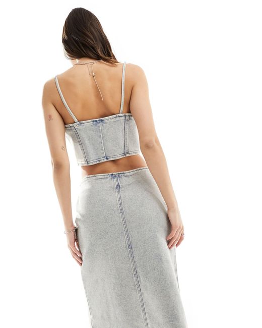 Monki White Co-ord Denim Crop Top With Front Zip Up
