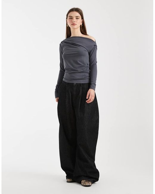 Cotton On Blue Georgie Off Shoulder Long Sleeve Top