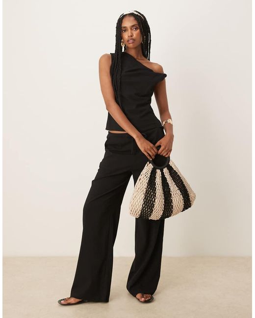 Pantalones Negros De Pernera Recta Con Lazada En La Cintura De Poliamida De (Parte De Un Conjunto) Mango de color Natural