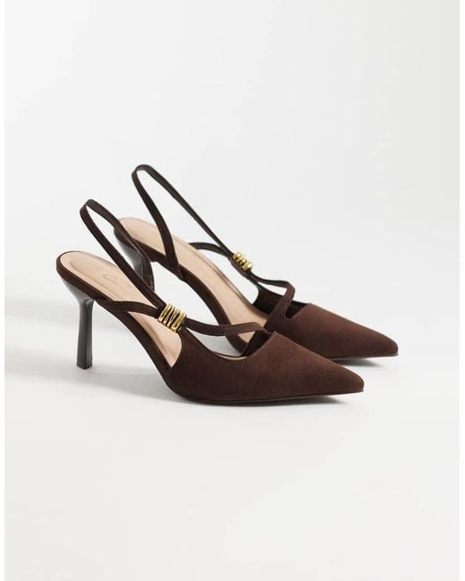 New Look Brown Asymmetric Metal Detail Sling Back Heeled Shoe