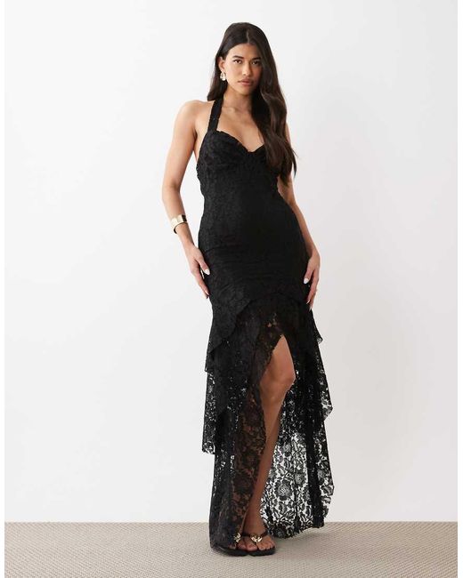 ASOS Black Lace Fishtail Maxi Dress With Sweetheart Bust