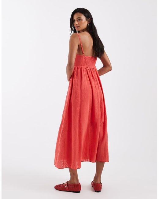 New Look Red Seersucker Textu V Waist Midi Dress