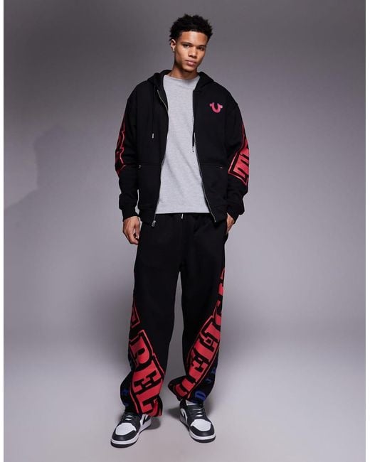 True Religion Blue Overarch Zip Through Logo Co-Ord Hoodie With Back Print for men