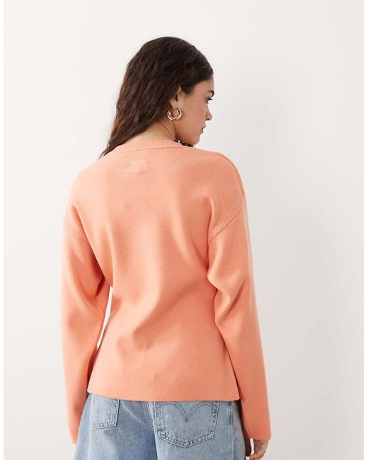 ASOS Orange Knitted Structured Crew Neck Cardigan