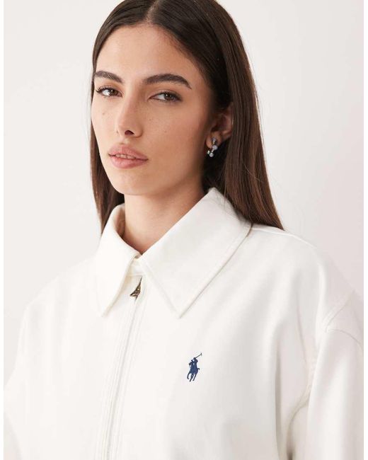 Polo Ralph Lauren White Icon Logo Cotton Twill Oversized Fit Harrington Bomber