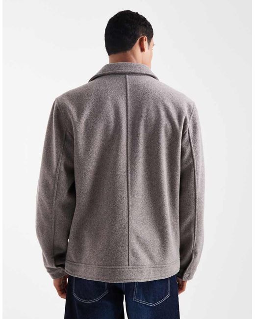 Threadbare Gray Wool Look Jacket With Collar And Zip Front for men