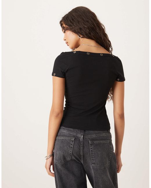 ASOS Black – kurzärmliges, geripptes oberteil