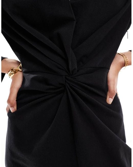 Mango Black Cinched Waist Long Sleeve Dress