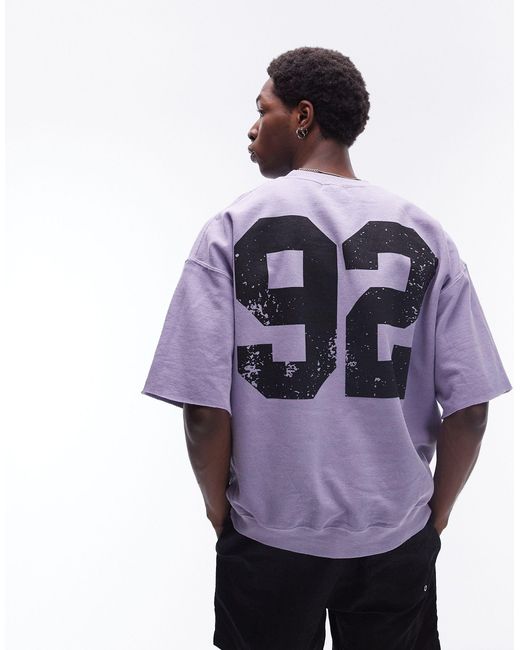 Topman Purple Oversized Fit Short Sleeve Sweatshirt With Number Print for men