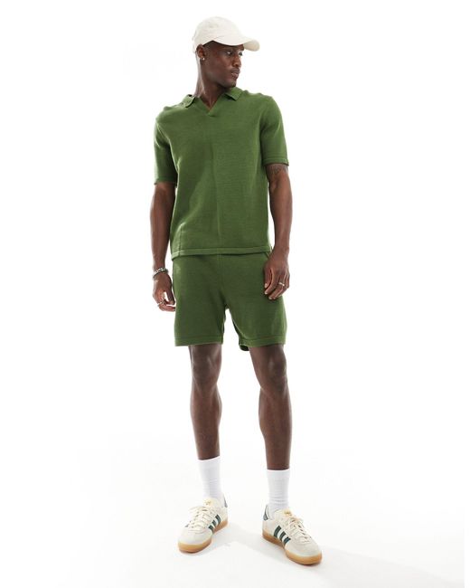ASOS Green Co-ord Midweight Knitted Cotton Shorts for men