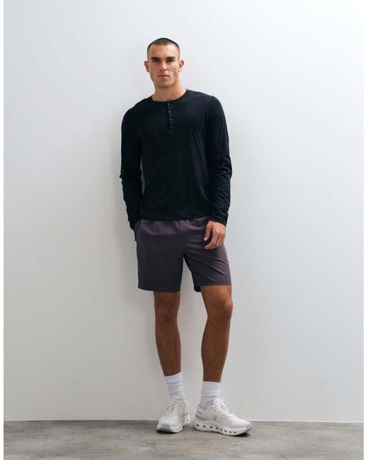 4505 Blue Lightweight Cotton Slub Long Sleeve Henley T-shirt for men