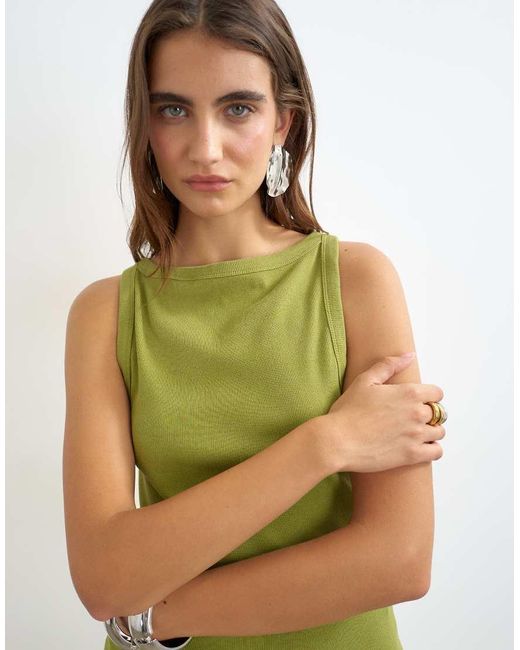 TOPSHOP Green Slash Neck Racer Tank Top