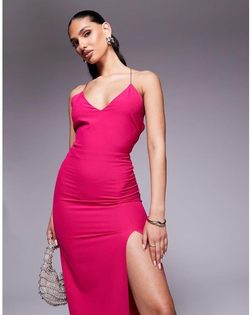Vesper Pink Strappy Back Maxi Dress With Thigh Split