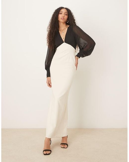 Pretty Lavish Black Balloon Sleeve Contrast Maxi Dress