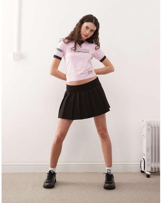Collusion Pink Tailored Fold Over Waistband Mini Pleated Skirt
