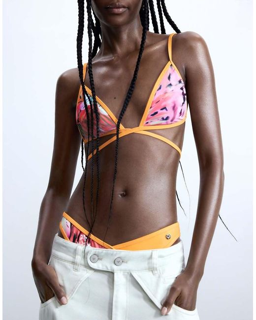 Desigual Orange Crossed Bikini Top