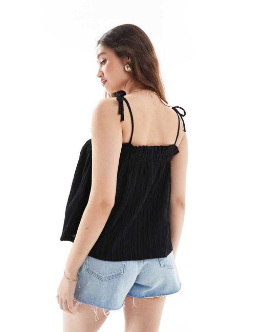 Object Black Shirred Floaty Cami Top With Tie Details