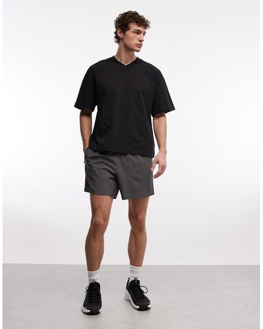 4505 Black Heavyweight Cotton Boxy Oversized Drop Shoulder V-neck T-shirt With Quick Dry Finish for men
