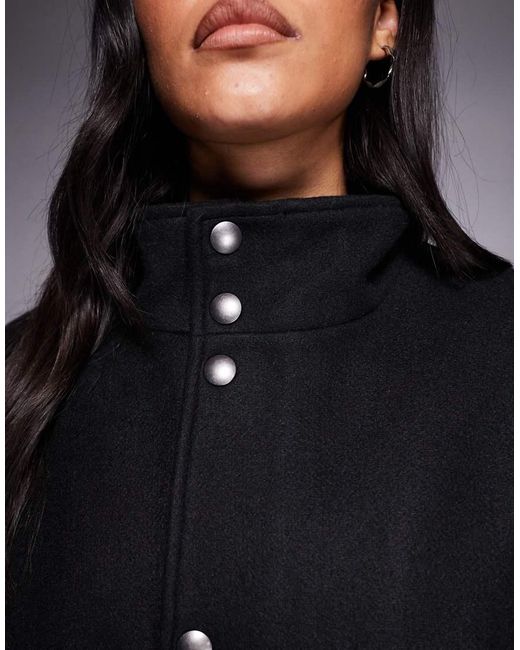 Aria Cove Blue Funnel Neck Zip Through Wool Look Pocket Detail Jacket