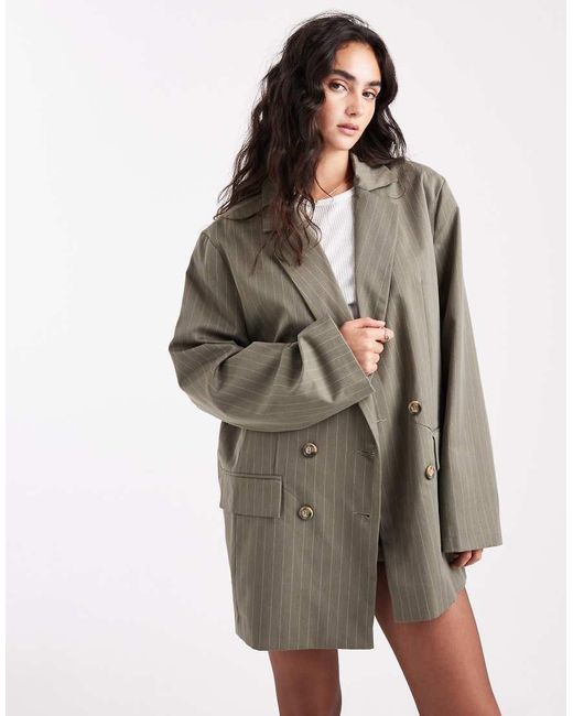 Miss Selfridge Oversized Ruimvallende Double Breasted Blazer Met Krijtstreep in het Green