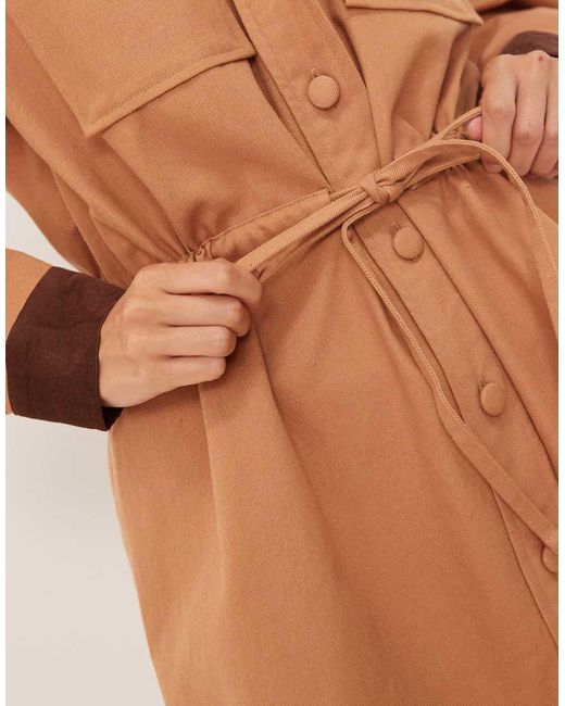 ASOS Natural Heavy Twill Barn Jacket Mini Dress With Cinched Waist
