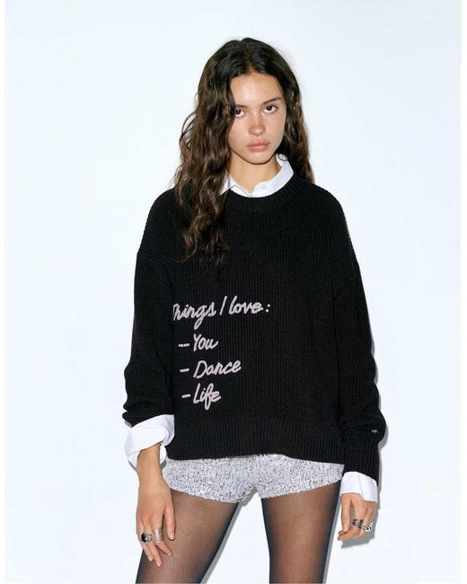 Pull&Bear Sweater Met Tekst in het Black
