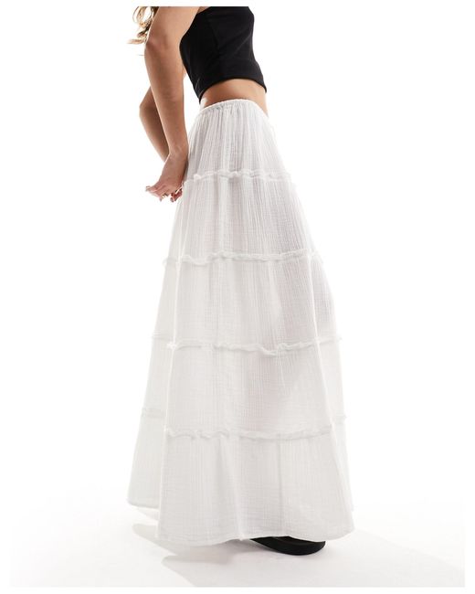 Iisla & Bird White Maxi Ruffle Tiered Drawstring Beach Skirt