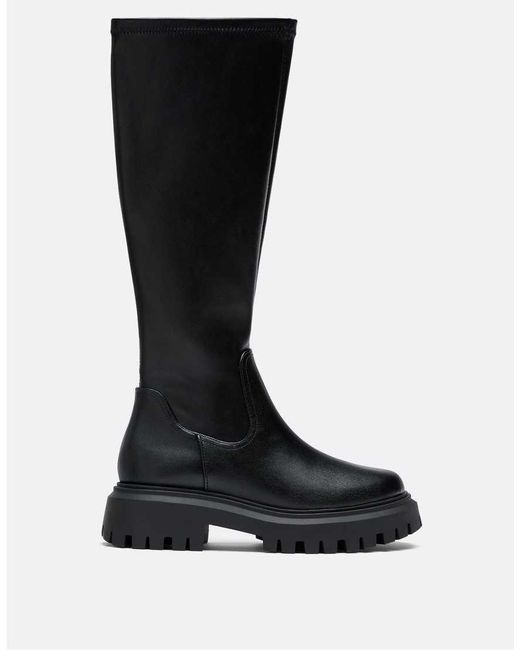 Stradivarius Black Flat Knee-high Boots