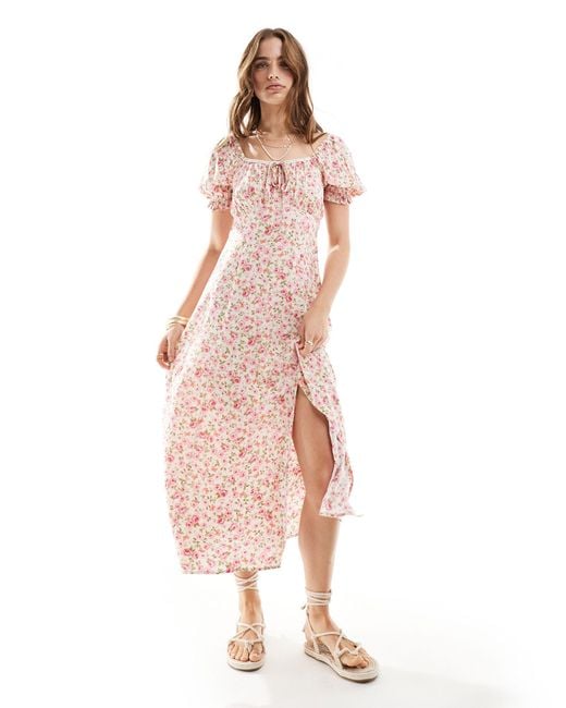 Miss Selfridge Pink Tie Front Midi Tea Dress
